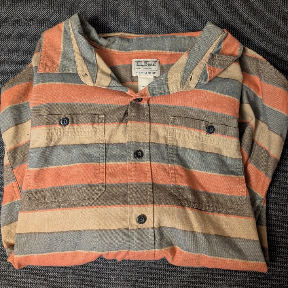 L.L. Bean Striped Button Down Flannel Slightly Fitted L